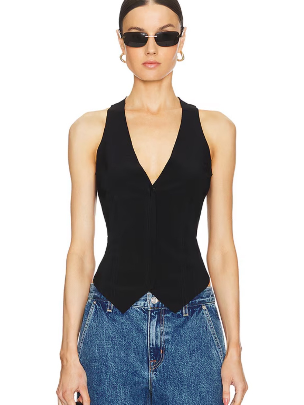 Norma Kamali Black V-Neck Zip-Front Vest